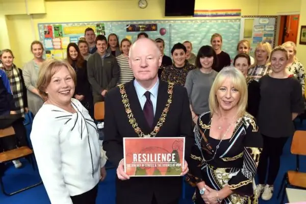 12th February 2020.......EE NEWS The Lord Mayor Cllr John Sheehan with Nickie Egan, (right) principal North Presentation primary school and Dr. Maeve Hurley , CEO and founder Cork training charity ,Ag Eisteacht at the screening of the critically-acclaimed documentary, Resilience: The Biology of Stress & the Science of Hope. for staff at North Presentation Primary School on Gerald Griffin Street Picture: Eddie O'Hare